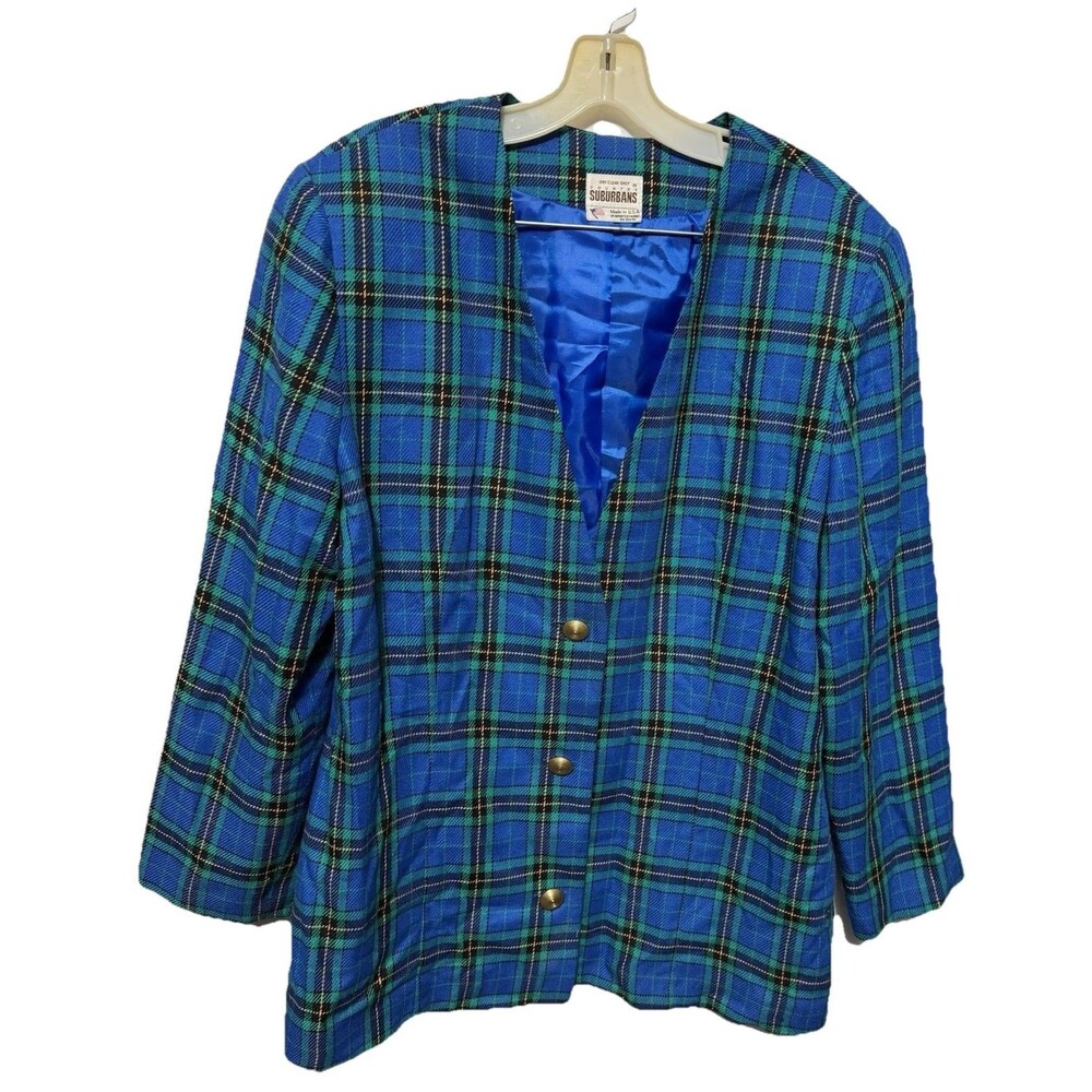 Country Suburbans Union Label Vintage Blue Teal Yellow Black Blazer Size 18
